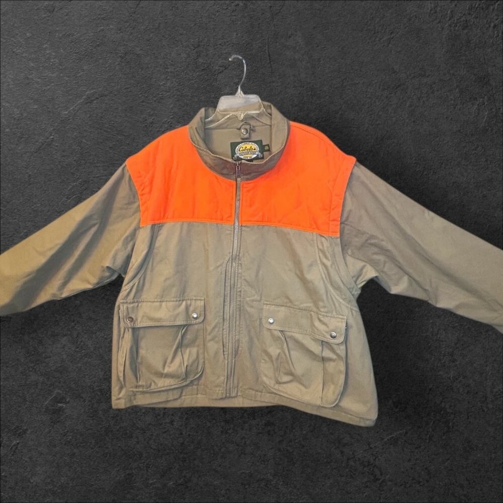 Cabelas Blaze Orange & Tan Mens Hunting Jacket 2XL Reg Cotton Shell/Nylon Lining